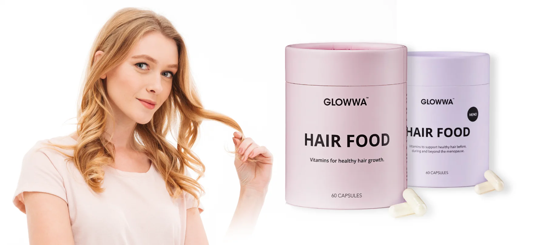 Woman with Glowwa Hair Food capsules